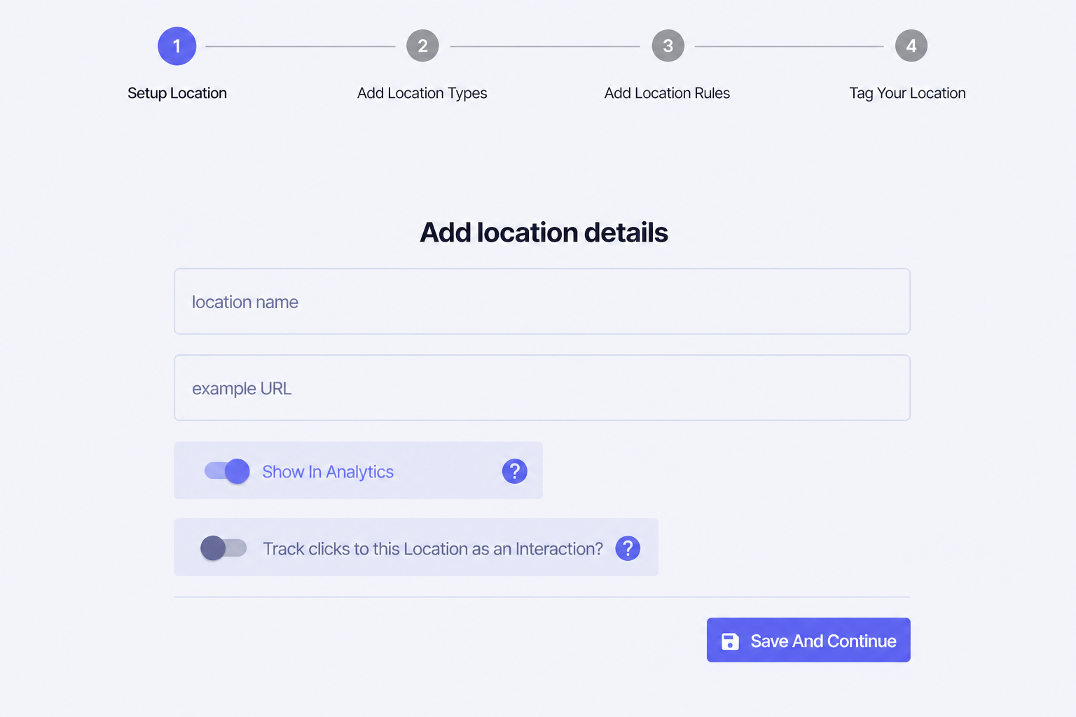 Incendium Location setup form and four-step workflow