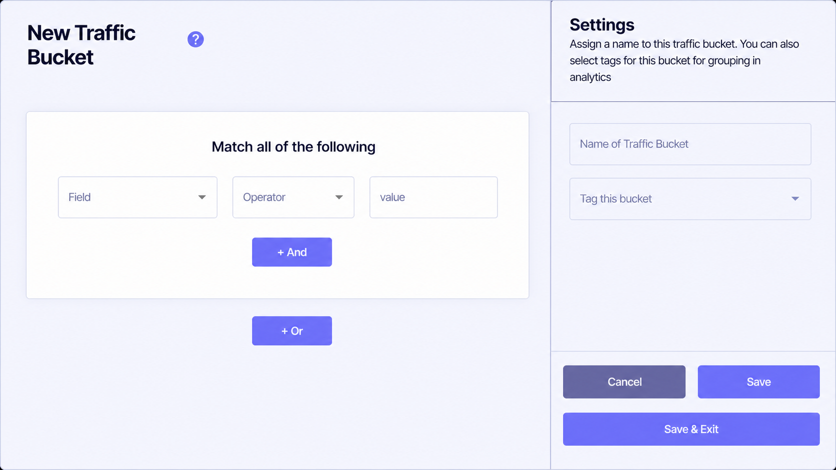Incendium Traffic Bucket rule builder and settings
