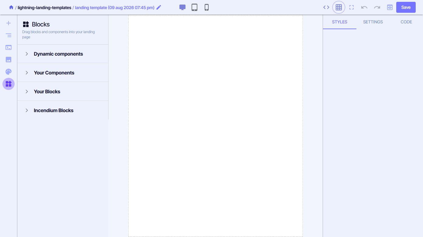 Incendium WYSIWYG Builder library for dynamic components, project components, project Blocks and Incendium Blocks