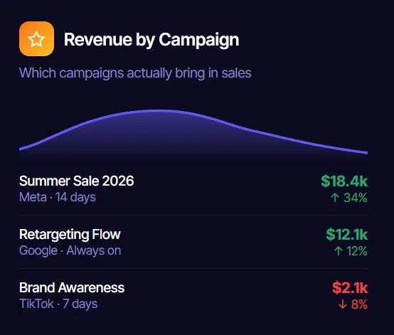 Revenue by campaign dashboard